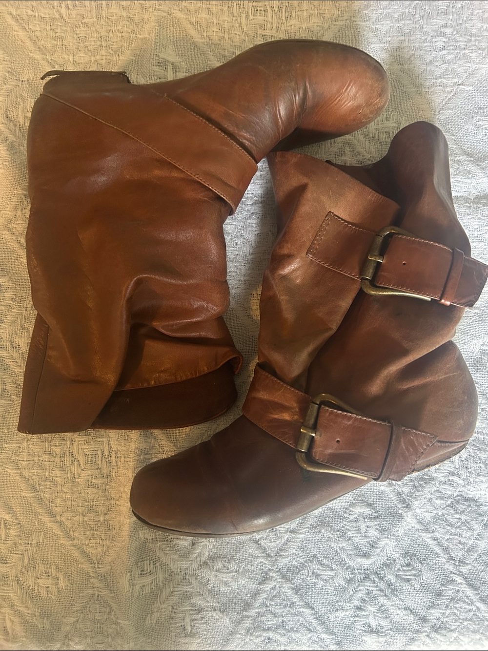 Aldo Brown Leather Slouchy Ankle Boots with Buckle